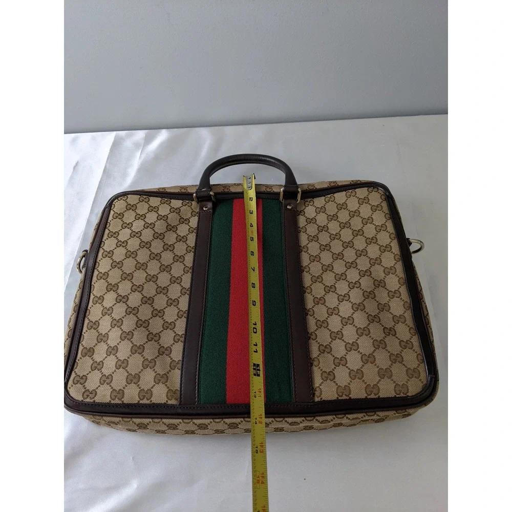 Gucci GG Canvas Web Stripe Briefcase Brown Leather Laptop Bag 246432 COA